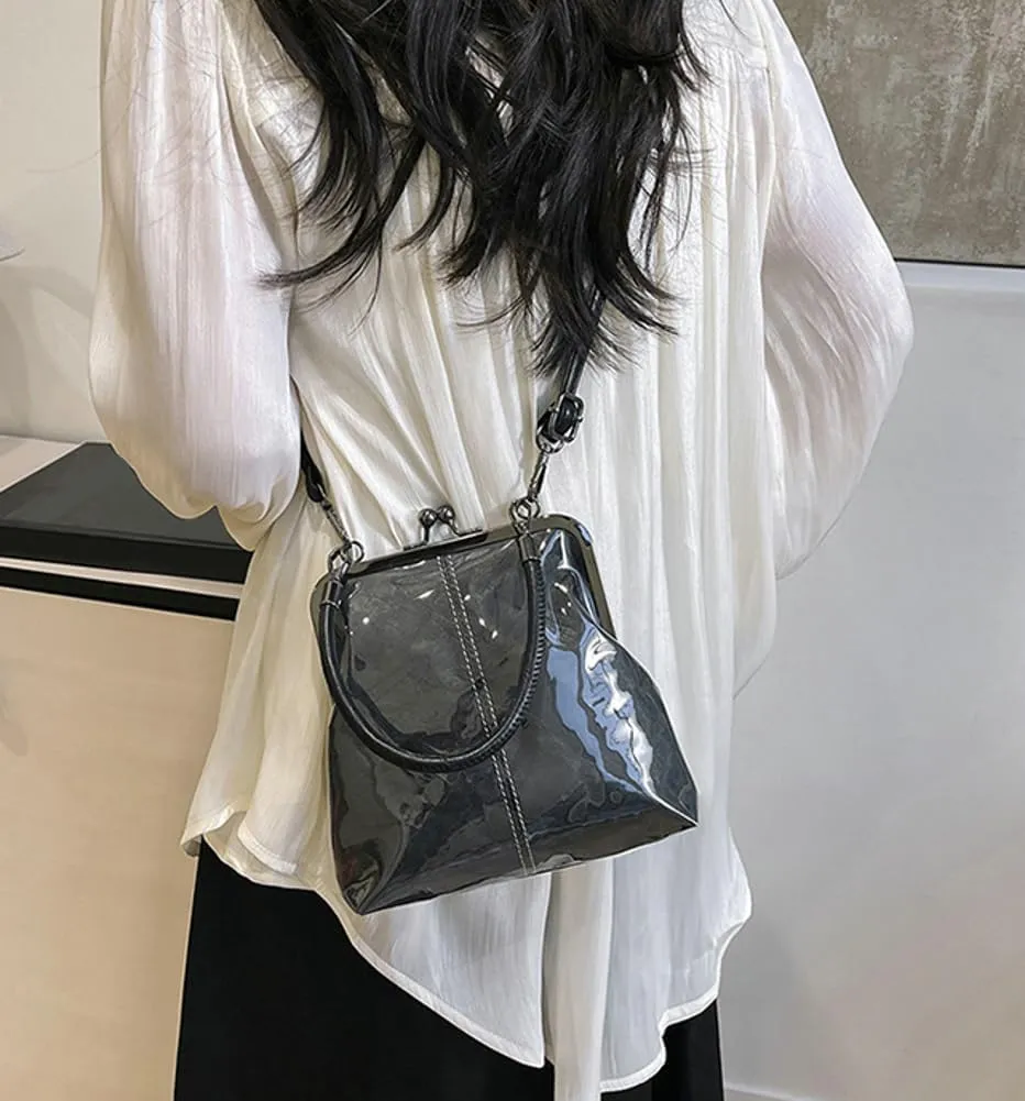 Kiss Lock Purses and Handbags for Women Small PVC Tote Bag Kraft Paper Crossbody Bag Clear Top Handle Purse Kisslock Satchel
