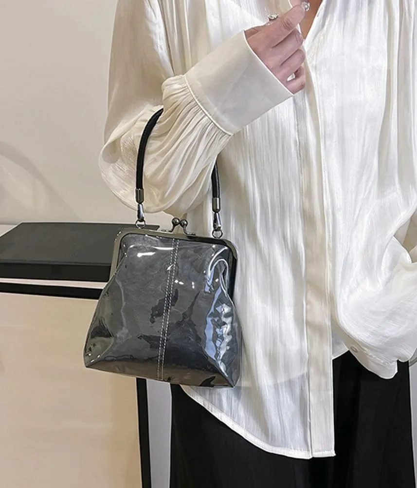 Kiss Lock Purses and Handbags for Women Small PVC Tote Bag Kraft Paper Crossbody Bag Clear Top Handle Purse Kisslock Satchel