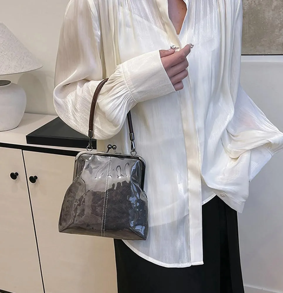 Kiss Lock Purses and Handbags for Women Small PVC Tote Bag Kraft Paper Crossbody Bag Clear Top Handle Purse Kisslock Satchel