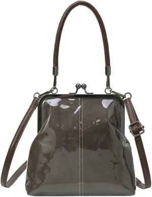 Kiss Lock Purses and Handbags for Women Small PVC Tote Bag Kraft Paper Crossbody Bag Clear Top Handle Purse Kisslock Satchel