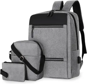 Laptop Backpack Business Carry On Backpack With Crossbody & Purse 3 Bags For School Business Travel (Grey, One Size)