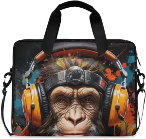 Laptop Bag Fits Up to 16 Inch Computer Monkey Listening To Music Laptop Briefcases for Men Women