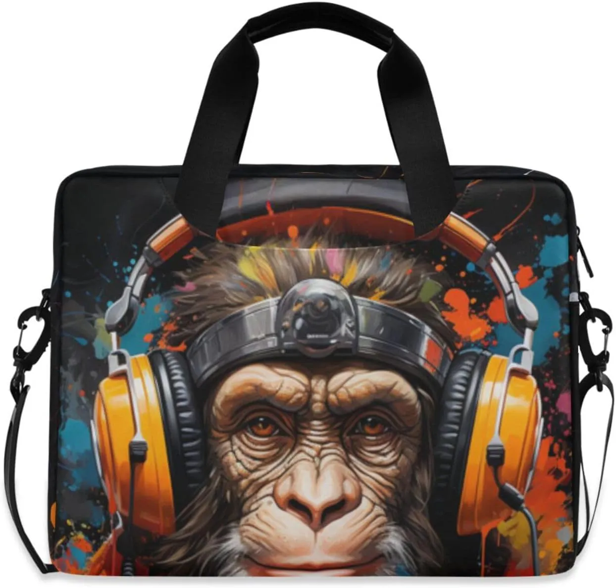 Laptop Bag Fits Up to 16 Inch Computer Monkey Listening To Music Laptop Briefcases for Men Women