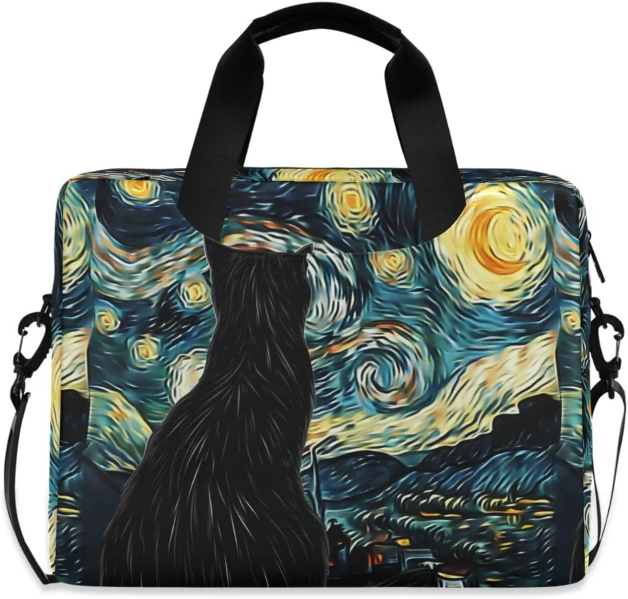 Laptop Bag Fits Up to 16 Inch Computer Van Gogh Black Cat Back Laptop Briefcases for Men Women