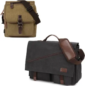 Laptop Messenger Bag for Men,Water Resistant Canvas Satchel 15.6Inch Laptop Briefcases and Brown Small Shoulder Bag