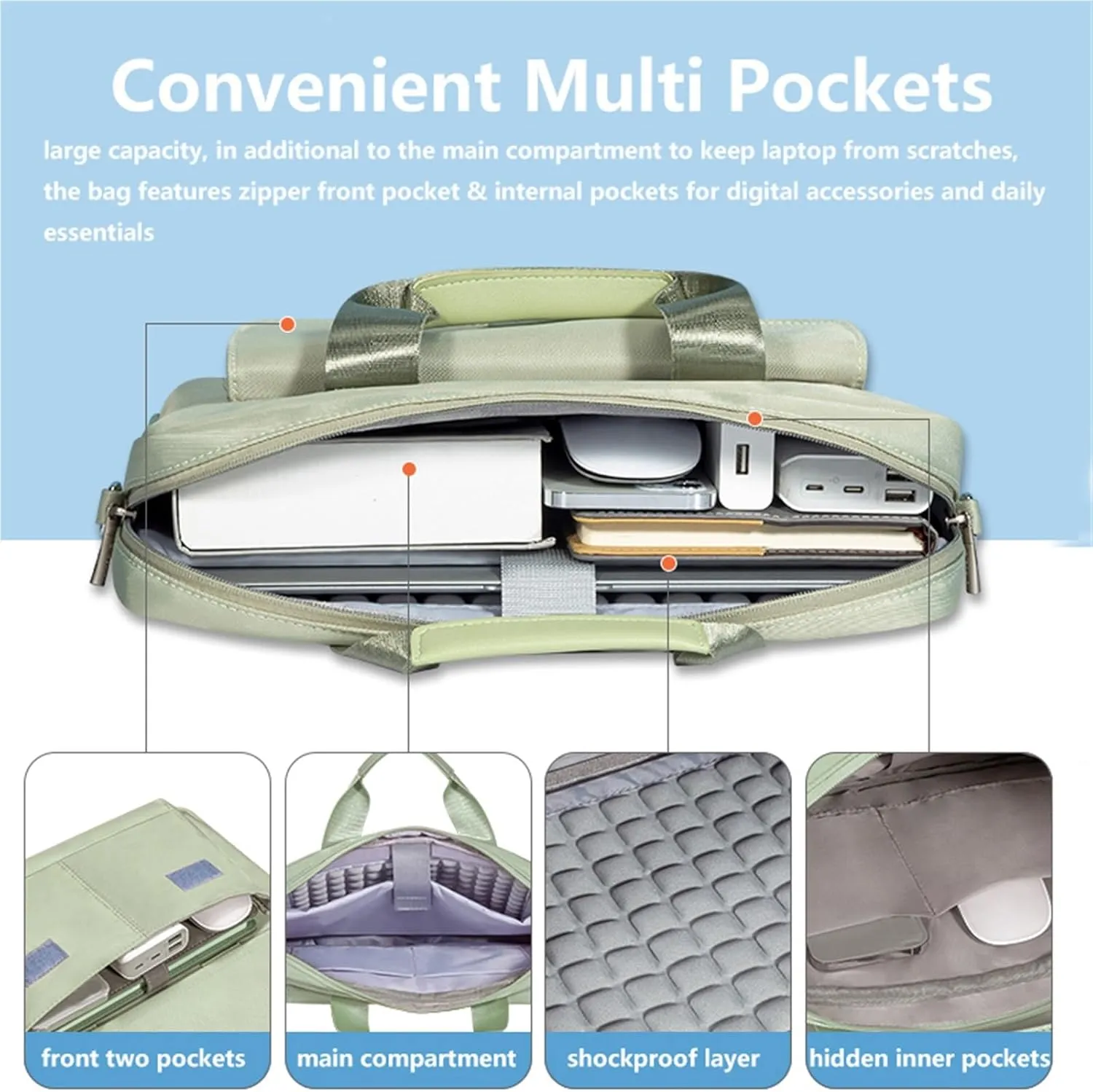 Laptop Shoulder Bag 13.3 14 15.6 16 Inch Laptop Bag Shoulder Handbag Briefcases Sleeve Case(Khaki,13 13.3 inch)
