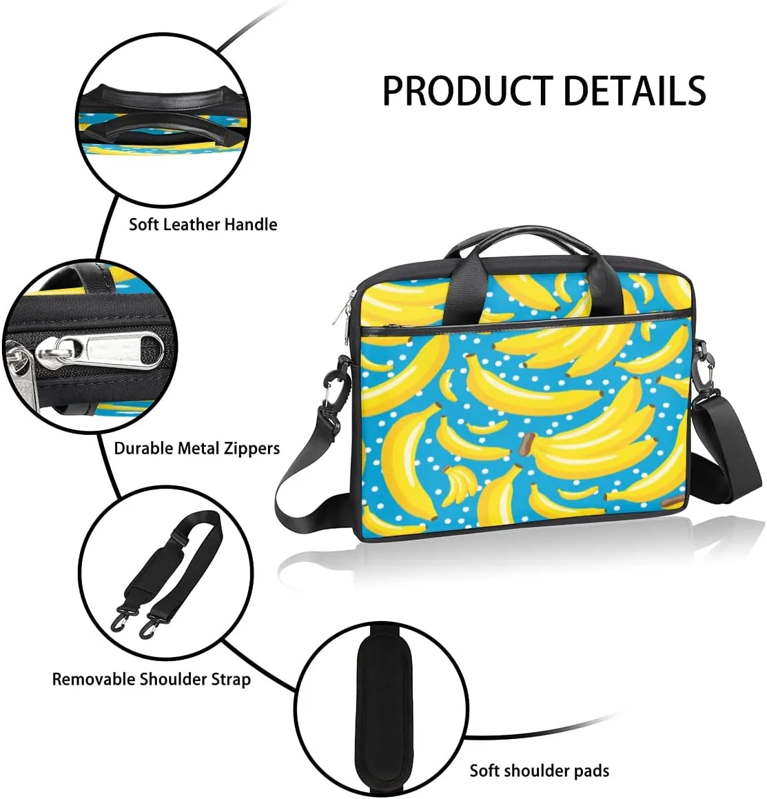 Lemon Printing Laptop Shoulder Messenger Bag Waterproof Laptop Briefcase Handle Padded Strap