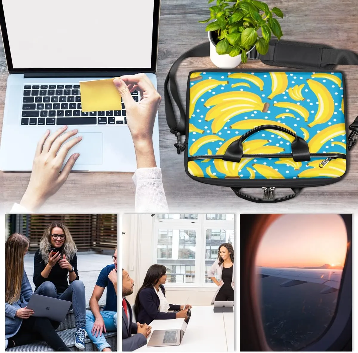 Lemon Printing Laptop Shoulder Messenger Bag Waterproof Laptop Briefcase Handle Padded Strap