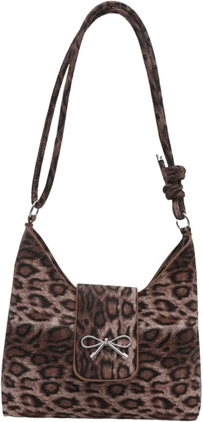 Leopard Print Silver Bow Purse Trendy Leopard Crossbody Bag Cheetah Print Tote Handbag for Women