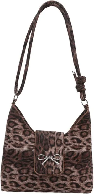 Leopard Print Silver Bow Purse Trendy Leopard Crossbody Bag Cheetah Print Tote Handbag for Women