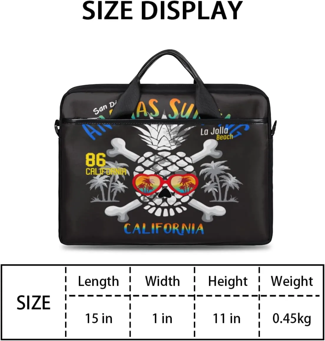 Lifornia Beach Pineapple Skull Laptop Shoulder Messenger Bag Waterproof Laptop Briefcase Handle Padded Strap