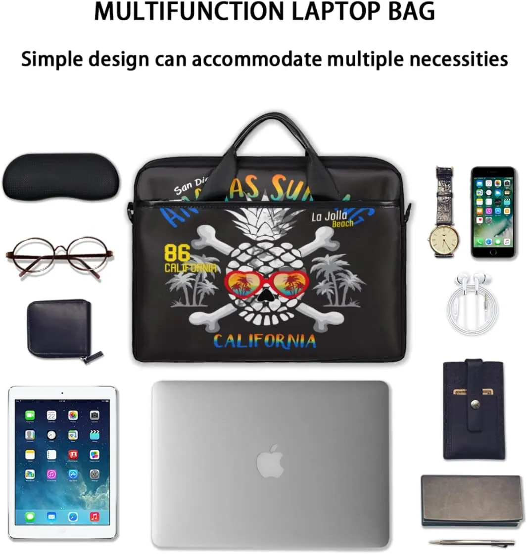 Lifornia Beach Pineapple Skull Laptop Shoulder Messenger Bag Waterproof Laptop Briefcase Handle Padded Strap