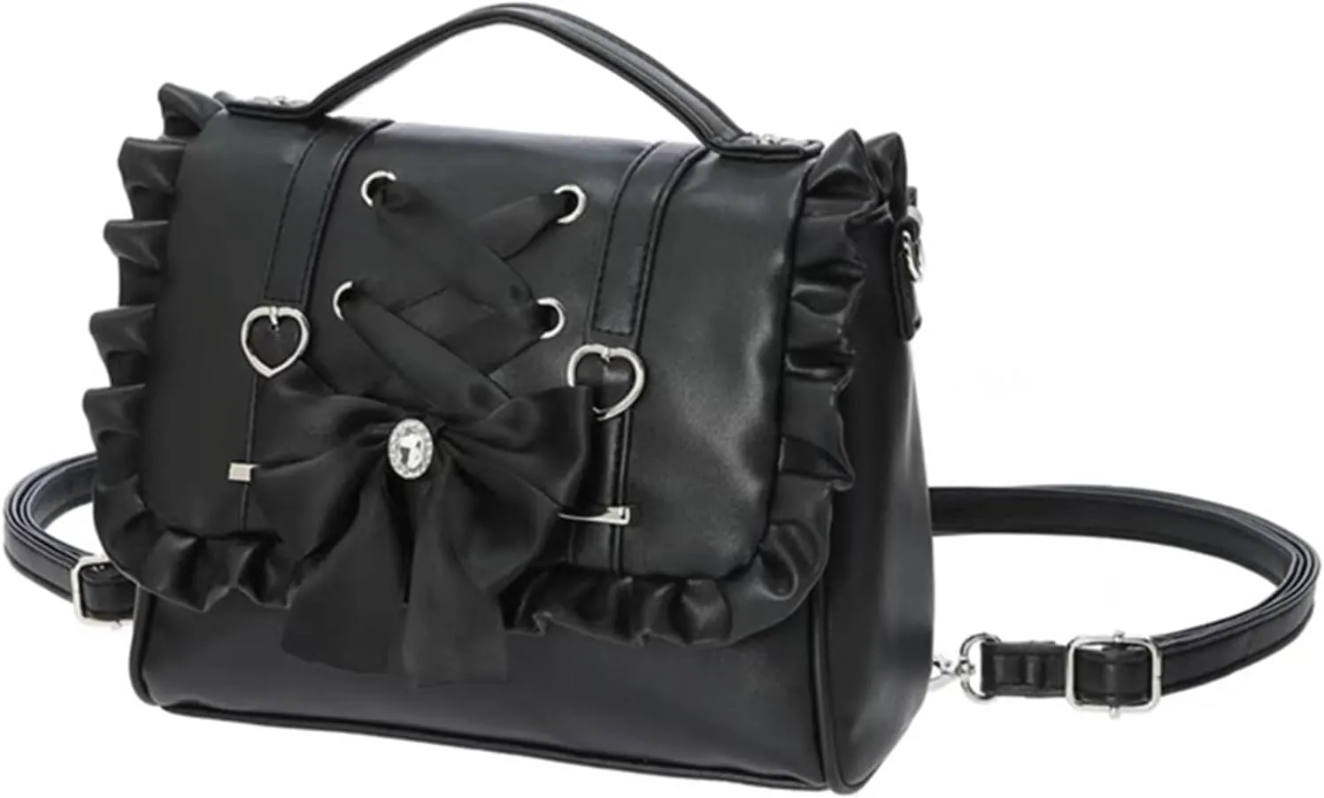 Lolita Messenger Bag for Women Japanese Style Ribbon Bow Small Backpack PU Leather Shoulder Bag Satchel Handbags