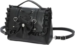 Lolita Messenger Bag for Women Japanese Style Ribbon Bow Small Backpack PU Leather Shoulder Bag Satchel Handbags