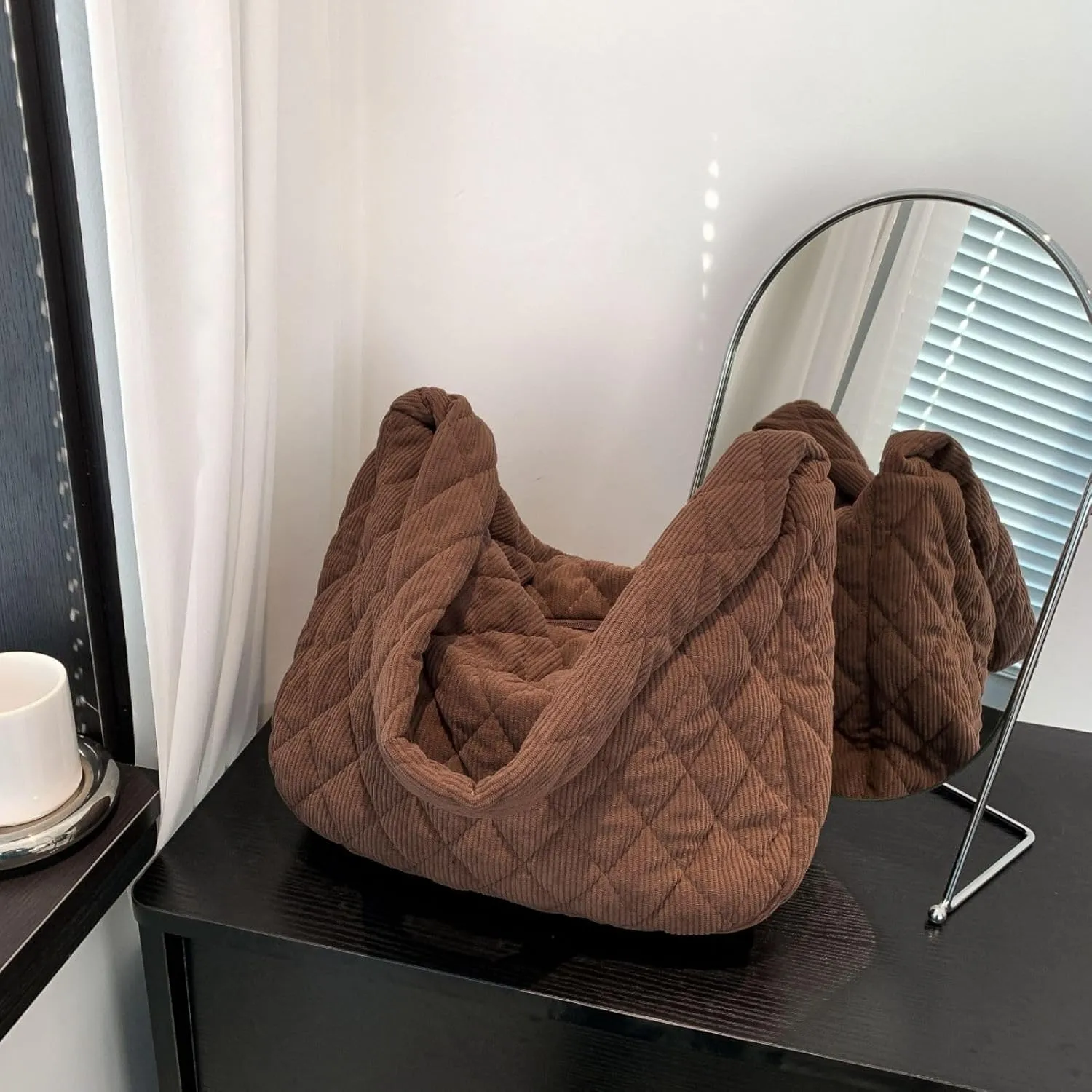 Makukke Corduroy Tote Bag - Women's Shoulder Handbag - Big Capacity Hobo - Casual Work Shopping