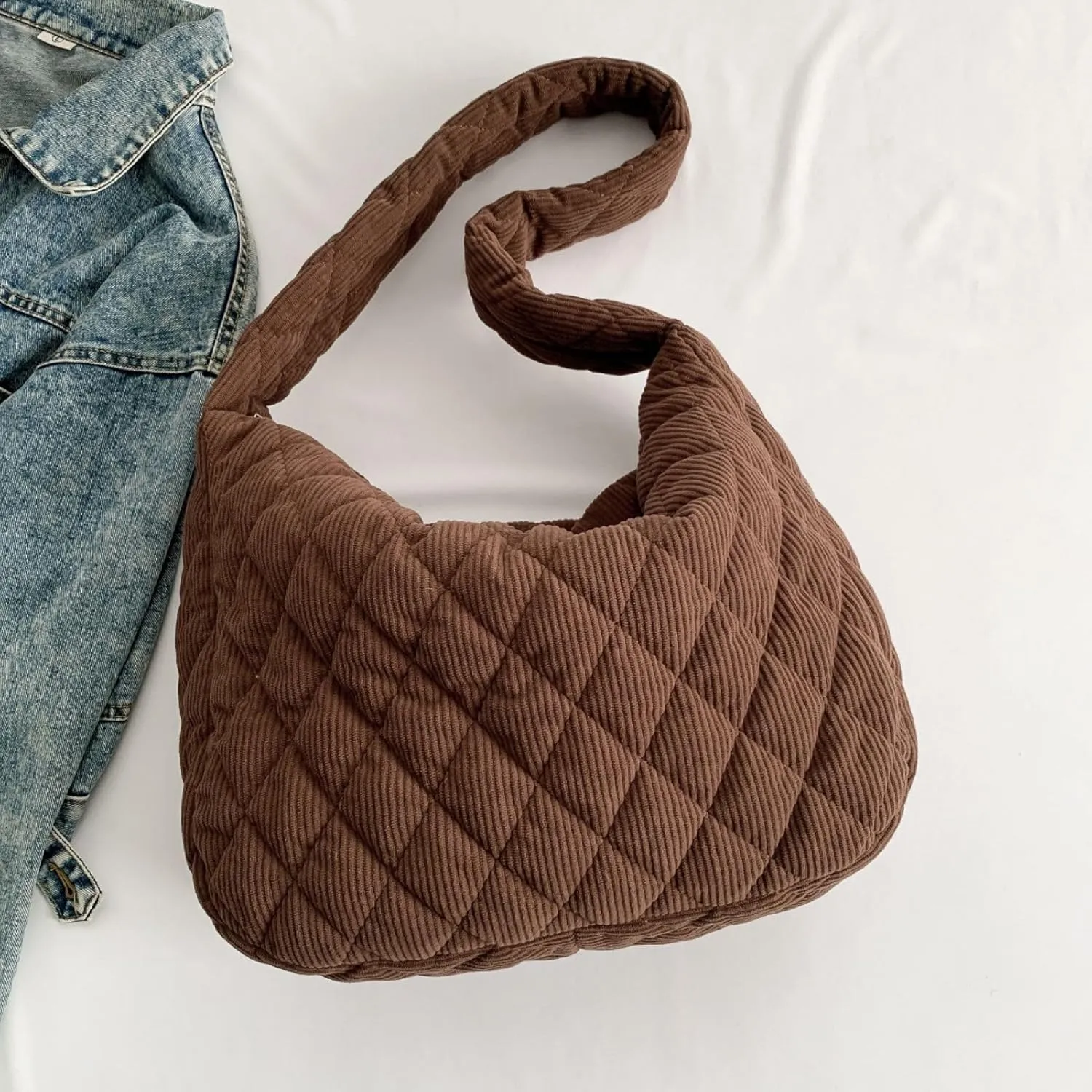Makukke Corduroy Tote Bag - Women's Shoulder Handbag - Big Capacity Hobo - Casual Work Shopping