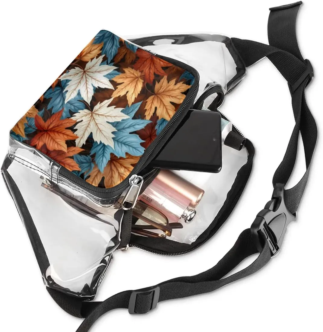 Maple Leaves Clear Bag Crossbody Clear Fanny Pack with Adjustable Strap Waterproof Transparent Waist Bag for Stadium Events, Hiking, Running