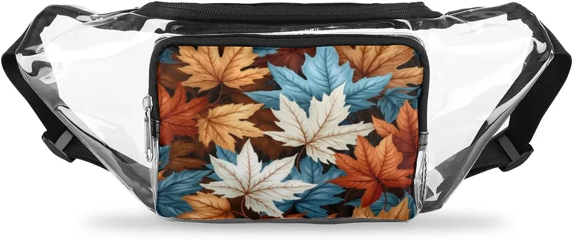 Maple Leaves Clear Bag Crossbody Clear Fanny Pack with Adjustable Strap Waterproof Transparent Waist Bag for Stadium Events, Hiking, Running