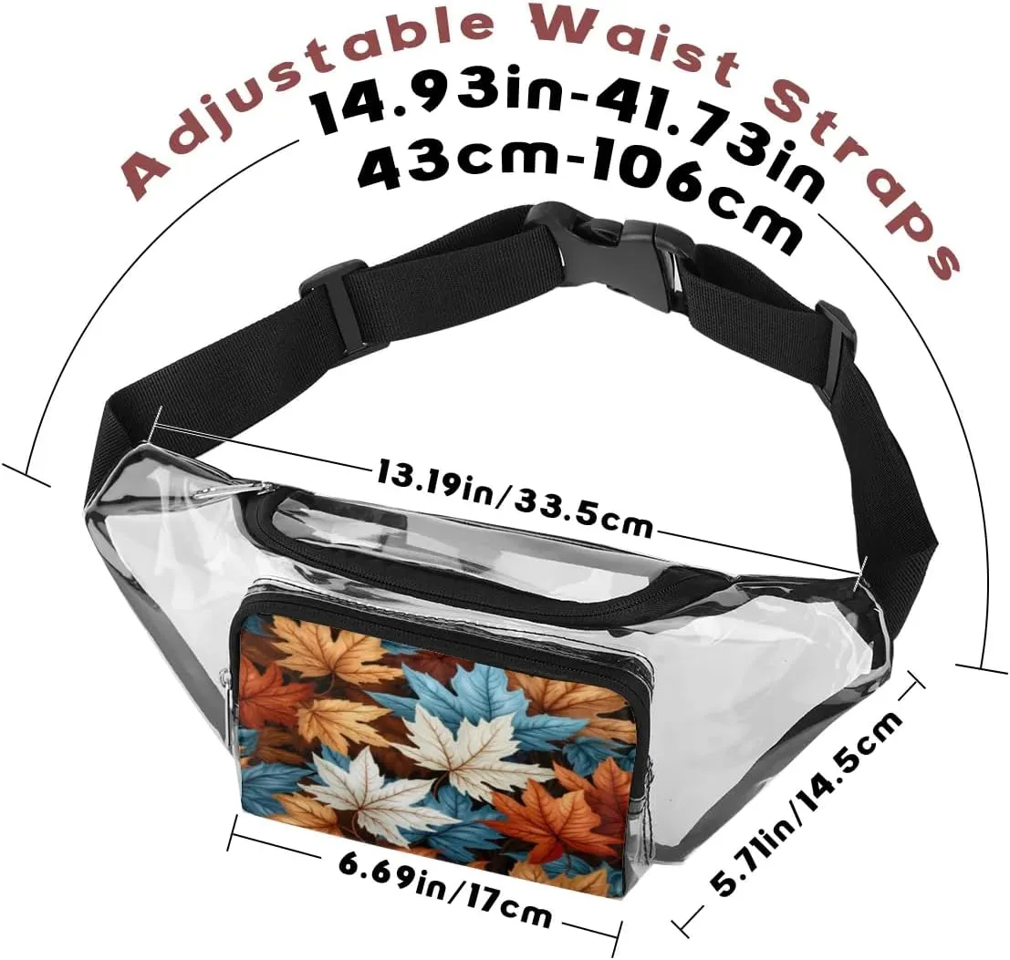 Maple Leaves Clear Bag Crossbody Clear Fanny Pack with Adjustable Strap Waterproof Transparent Waist Bag for Stadium Events, Hiking, Running
