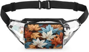Maple Leaves Clear Bag Crossbody Clear Fanny Pack with Adjustable Strap Waterproof Transparent Waist Bag for Stadium Events, Hiking, Running