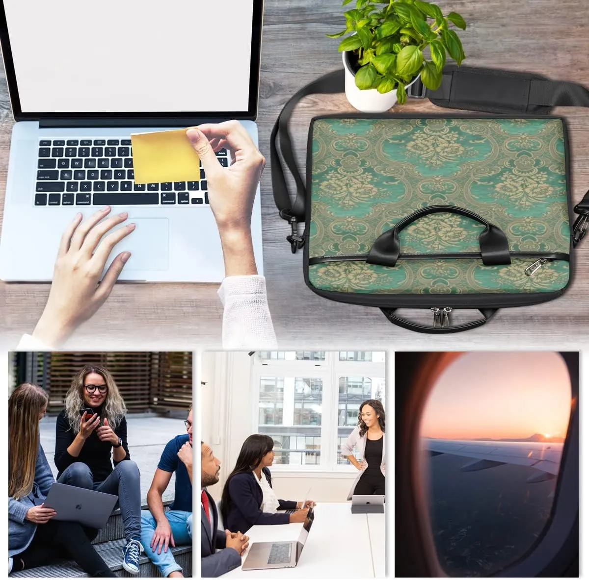 Marble Texture Printed Laptop Shoulder Messenger Bag Waterproof Laptop Briefcase with Handle and Padded Strap Case Sleeve