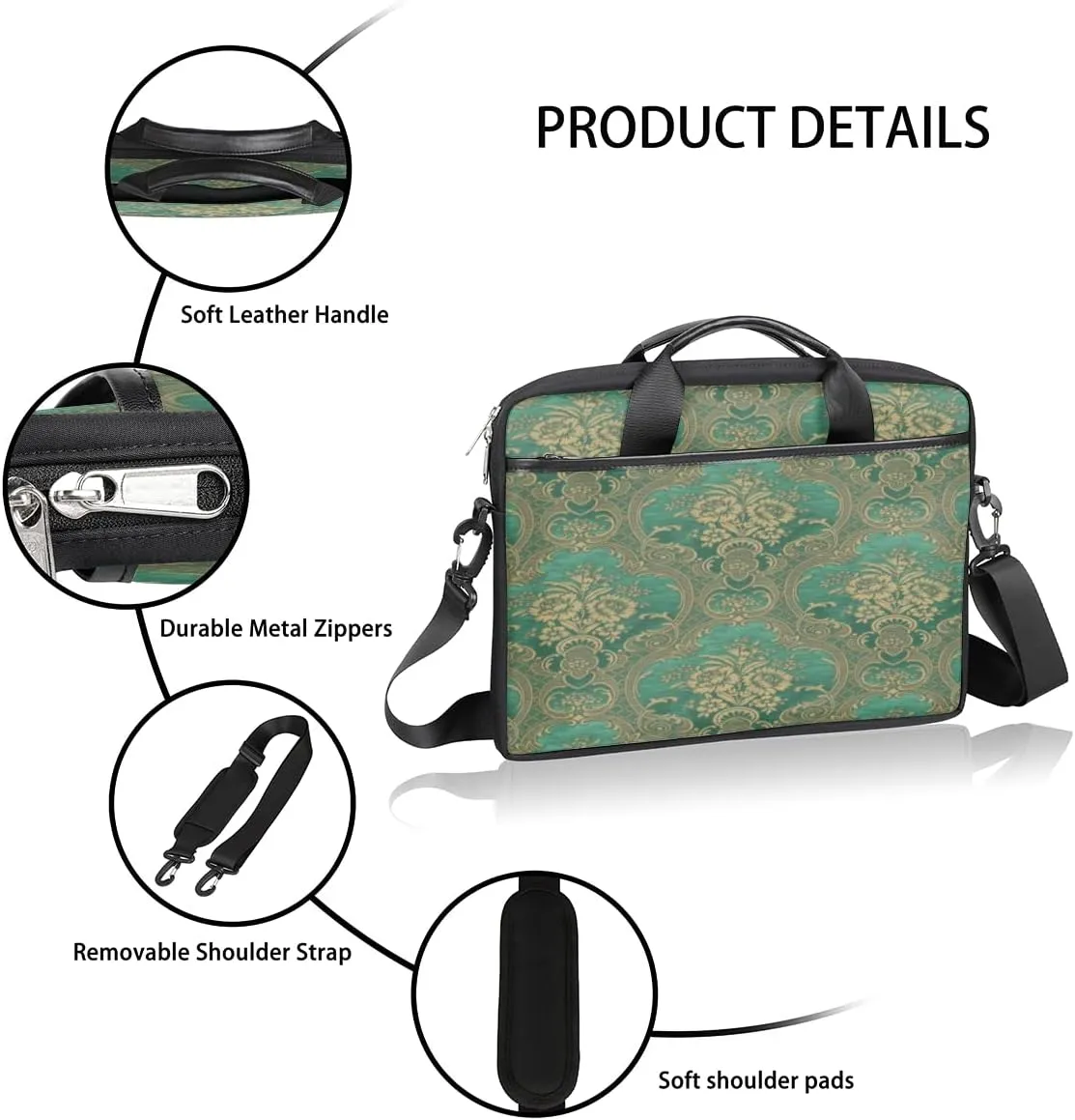 Marble Texture Printed Laptop Shoulder Messenger Bag Waterproof Laptop Briefcase with Handle and Padded Strap Case Sleeve