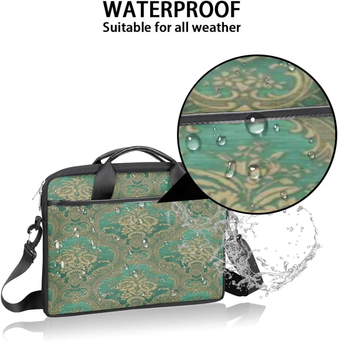 Marble Texture Printed Laptop Shoulder Messenger Bag Waterproof Laptop Briefcase with Handle and Padded Strap Case Sleeve
