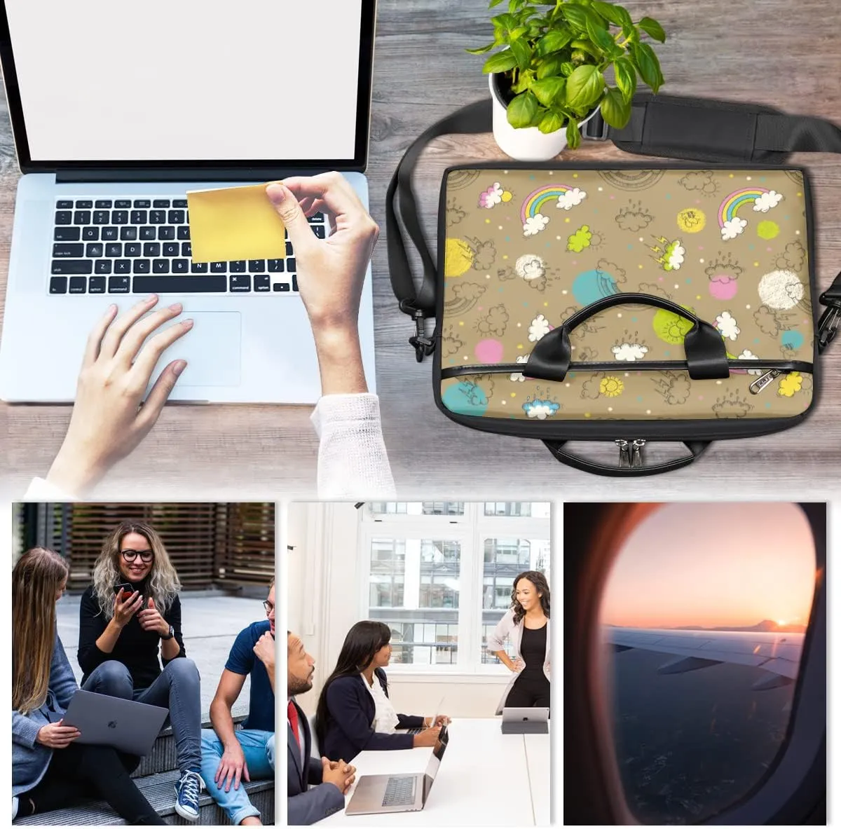 Marine Nautical Violet Pink Blue Laptop Shoulder Messenger Bag Waterproof Laptop Briefcase Handle Padded Strap
