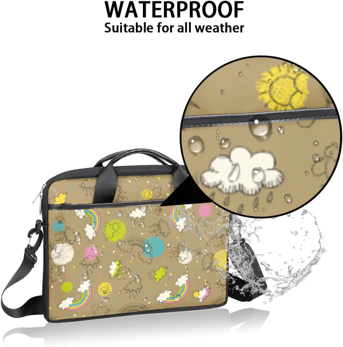 Marine Nautical Violet Pink Blue Laptop Shoulder Messenger Bag Waterproof Laptop Briefcase Handle Padded Strap