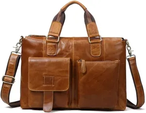 Men Handbags Vintage Laptop Briefcases Office Shoulder Bags Tote Male Crossbody Messenger Bags (Oil Wax Brown)