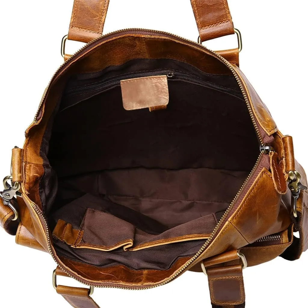 Men Handbags Vintage Laptop Briefcases Office Shoulder Bags Tote Male Crossbody Messenger Bags (Oil Wax Brown)