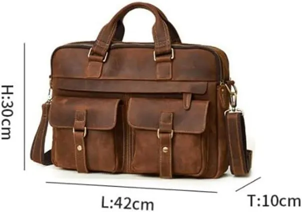 Men's Briefcases Crazy Horse Leather Shoulder Messenger Bags Portfolio 15.6" 17" Laptop Business Office Document Bags