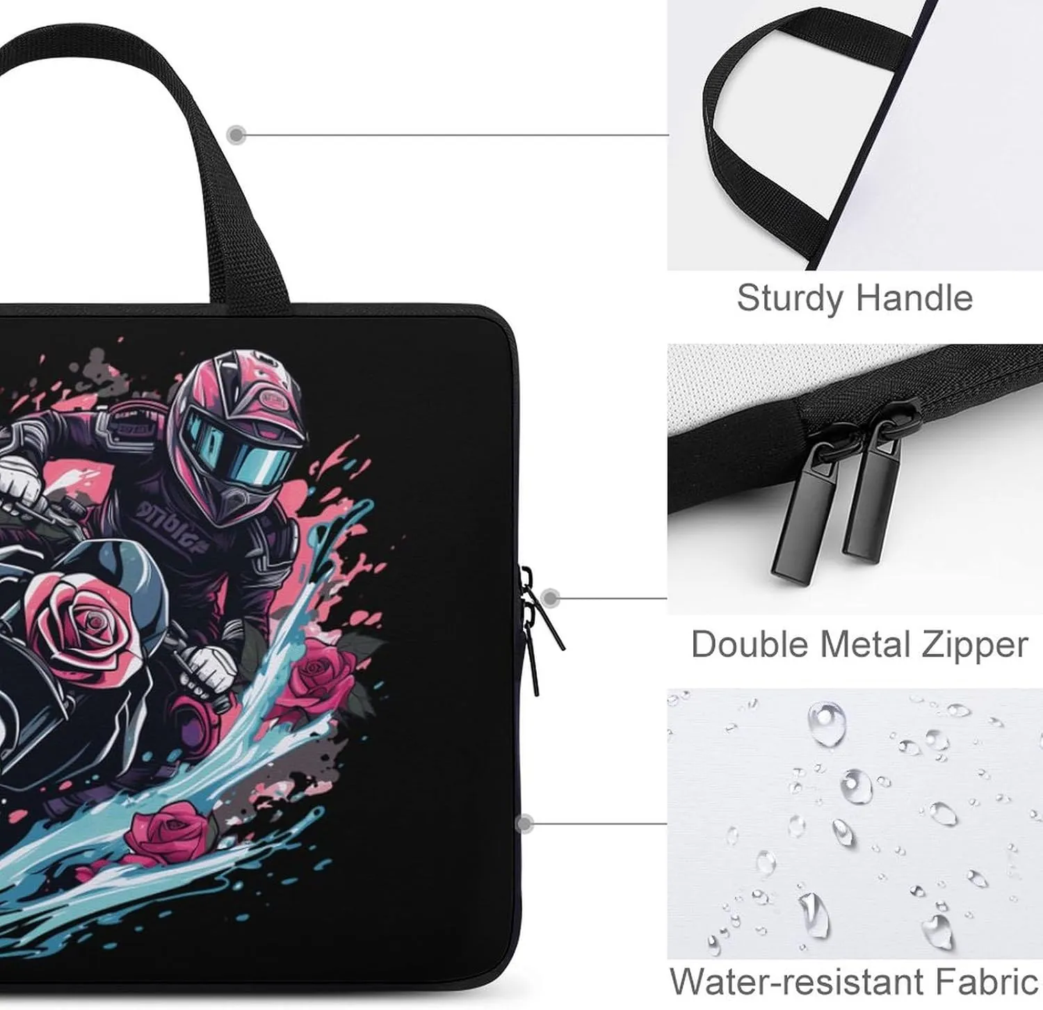 Motorcross Rider Roses Laptop Bag Carrying Case Computer Protective Sleeve Case Briefcase for Men Women