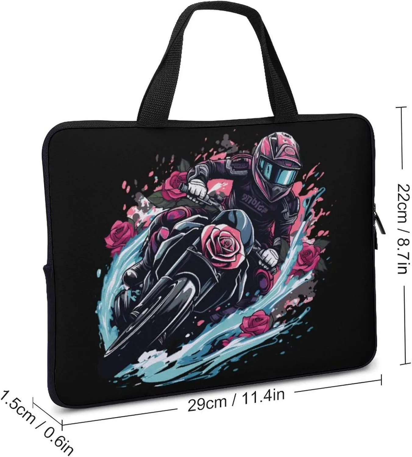 Motorcross Rider Roses Laptop Bag Carrying Case Computer Protective Sleeve Case Briefcase for Men Women