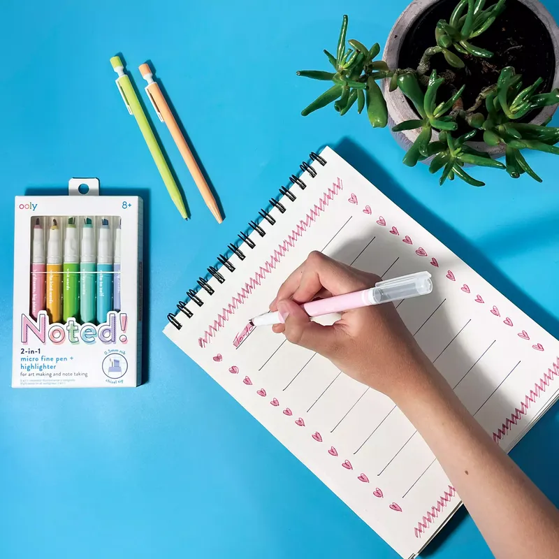 Ooly- Stylo et Surligneurs à Pointe Micro Fine 2 en 1 - Ensemble de 6 ||Ooly - 2-in-1 Micro Fine Tip Pen and Highlighters - Set of 6