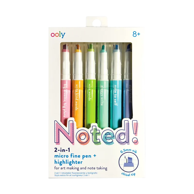 Ooly- Stylo et Surligneurs à Pointe Micro Fine 2 en 1 - Ensemble de 6 ||Ooly - 2-in-1 Micro Fine Tip Pen and Highlighters - Set of 6
