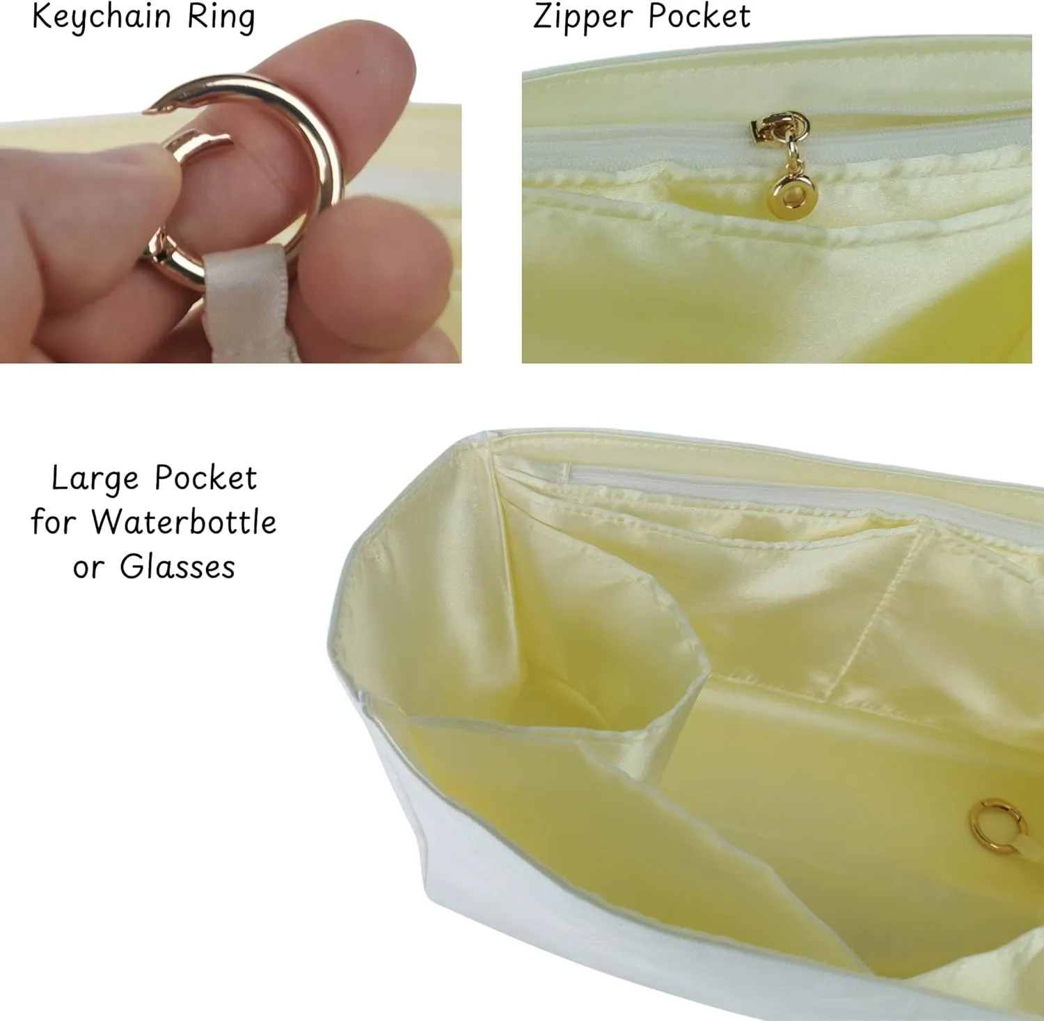 Organizer for Boheme Hobo Bag, Lightweight Insert, DupontPaper and Satin Silk Liner, 34 Interior Colors (Beige)