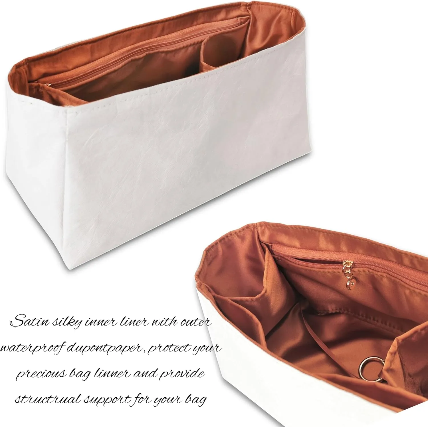 Organizer for Low Key Hobo PM/MM, Lightweight Bag Insert, DupontPaper and Satin Silk Liner, 34 Interior Colors (PM, Champagne)