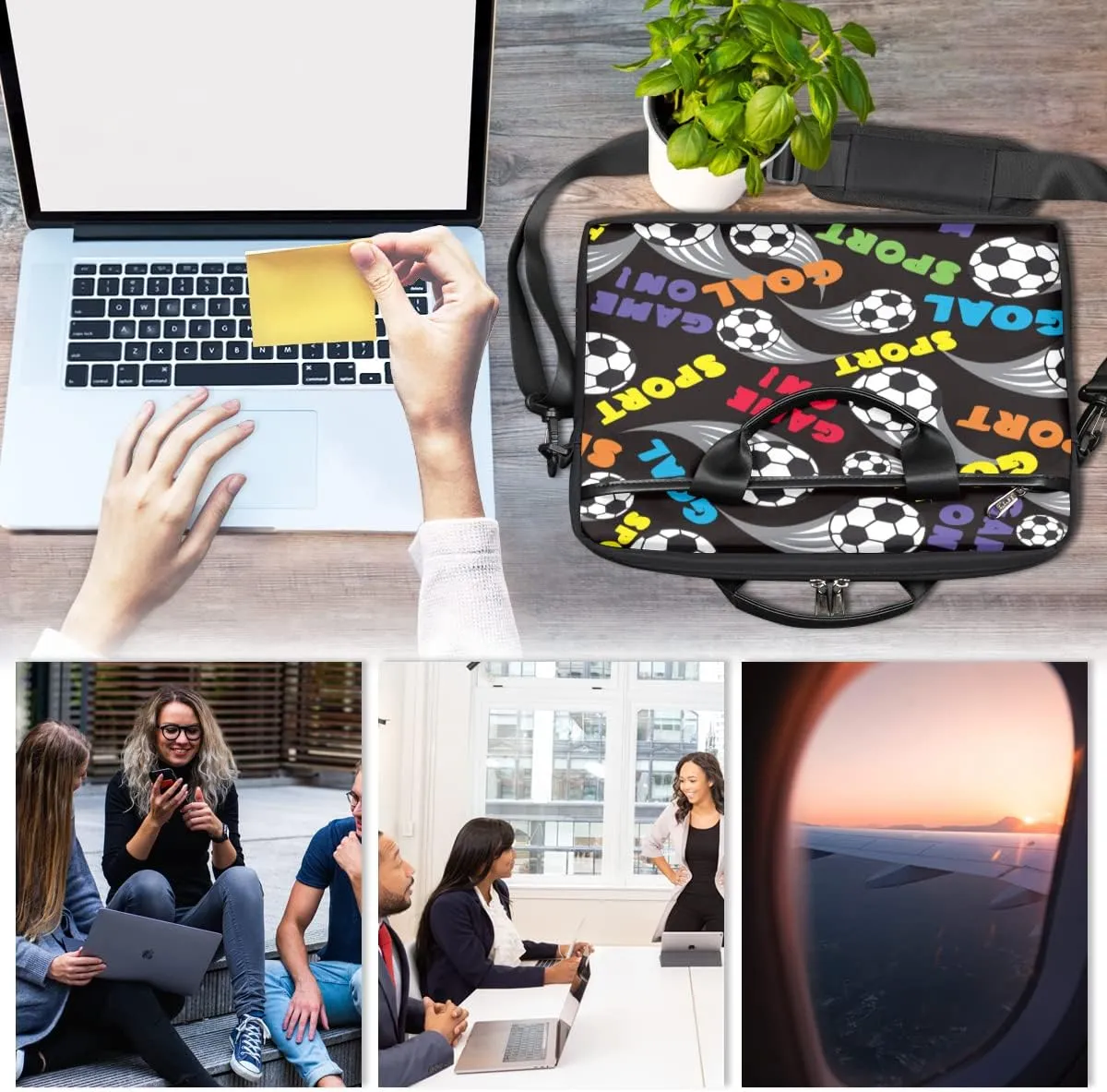 Ostrich Portrait Laptop Shoulder Messenger Bag Waterproof Laptop Briefcase Handle Padded Strap