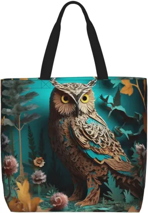 Owl Tote Bag for Women Hobo Handbags with Zipper Large Shoulder Bag Shopping Bags Travel Purse