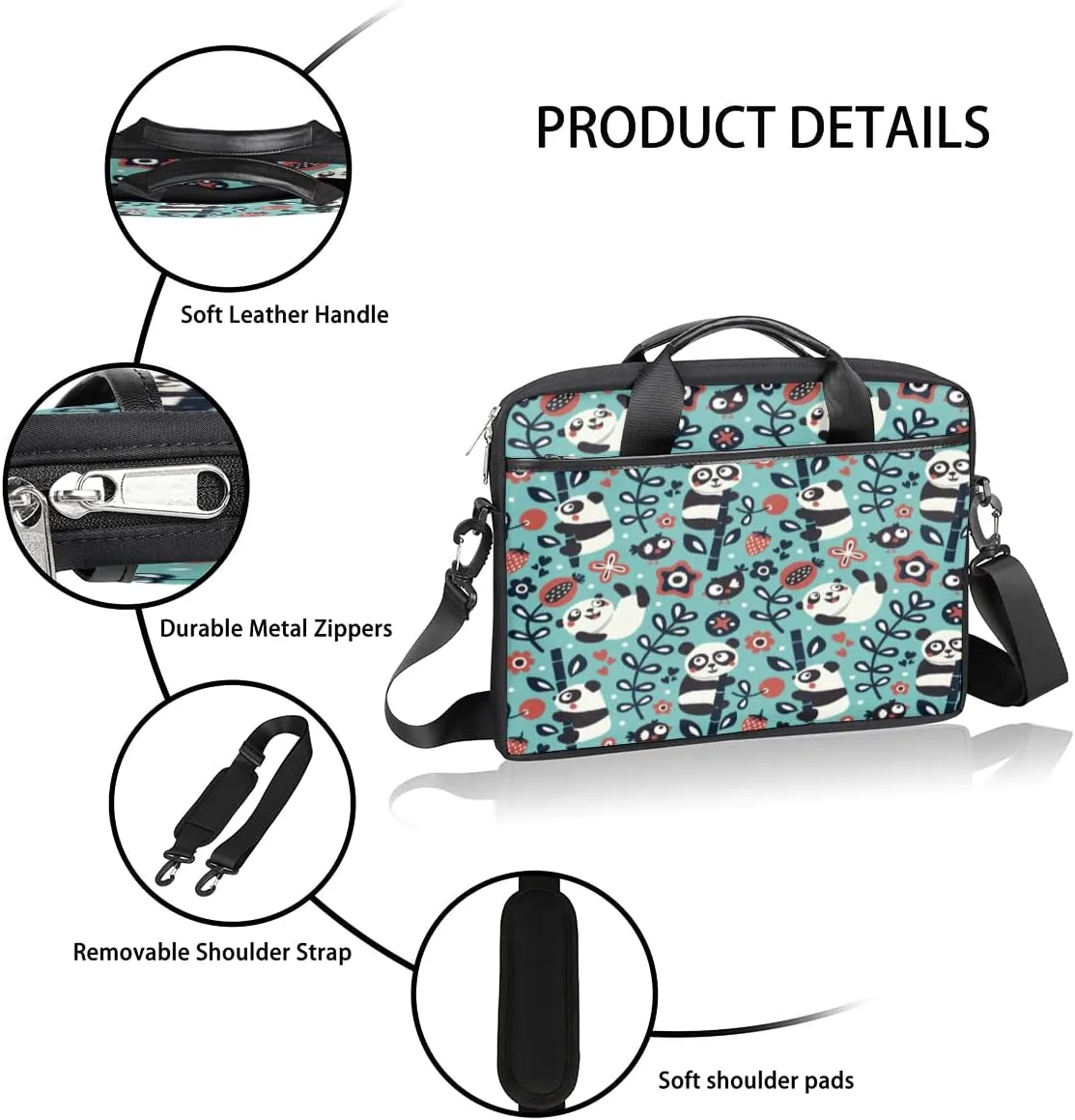 Panda Flower Laptop Shoulder Messenger Bag Waterproof Laptop Briefcase with Handle and Padded Strap Case Sleeve