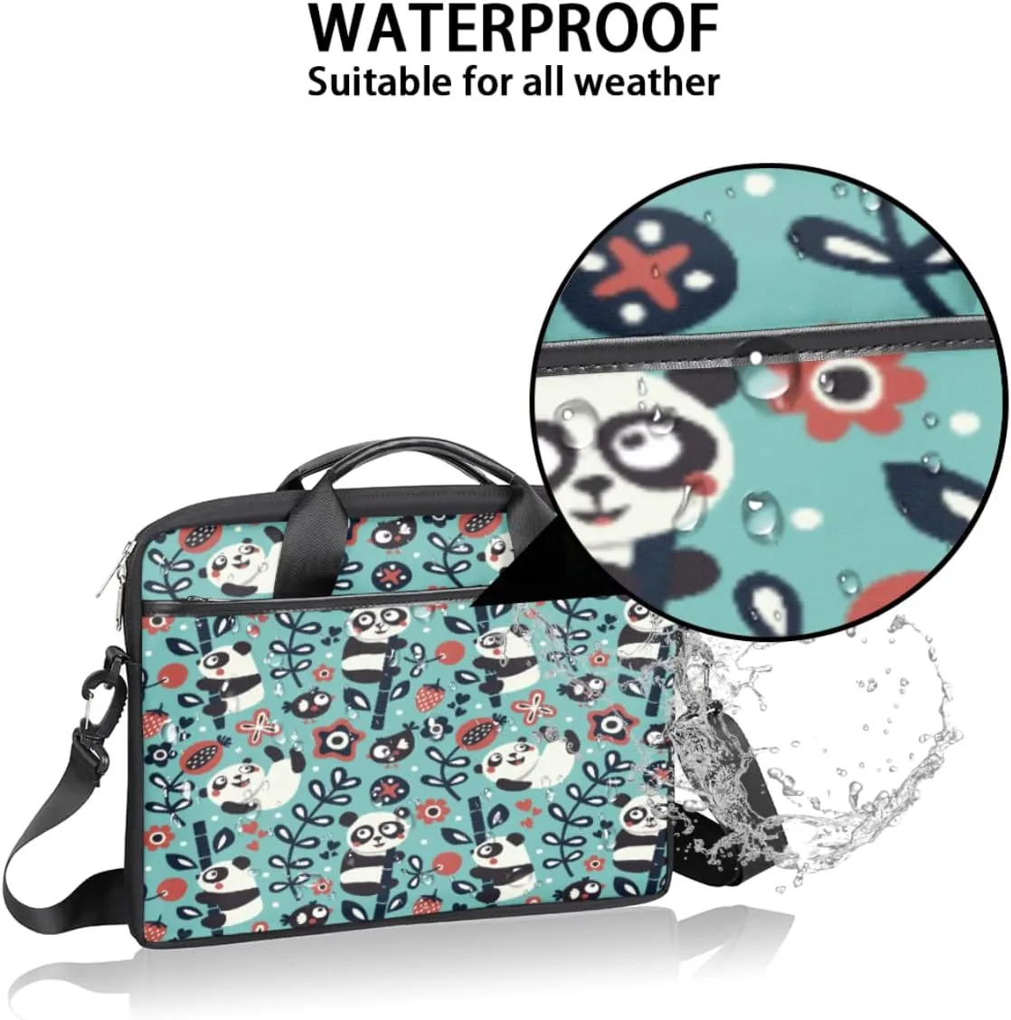 Panda Flower Laptop Shoulder Messenger Bag Waterproof Laptop Briefcase with Handle and Padded Strap Case Sleeve