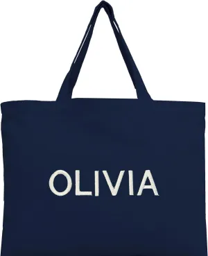 Personalized Tote Bags Customized with Embroidery Reusable Heavy Duty 100% Cotton Canvas by Threadart | for Crafts, Shopping, Groceries, Books, Beach Bag, and More | Eco Friendly | 12x16 - Navy