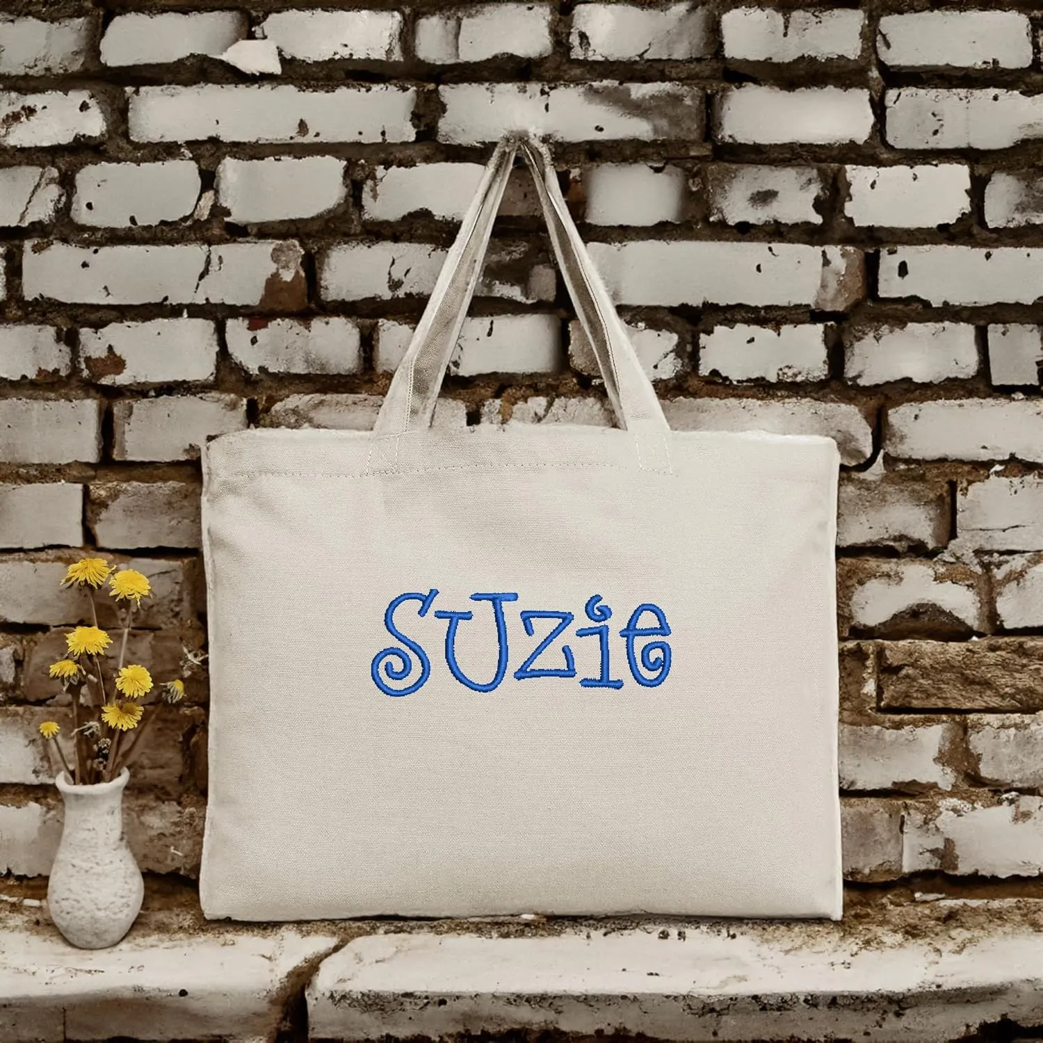 Personalized Tote Bags Customized with Embroidery Reusable Heavy Duty 100% Cotton Canvas by Threadart | for Crafts, Shopping, Groceries, Books, Beach Bag, and More | Eco Friendly | 12x16 - Navy