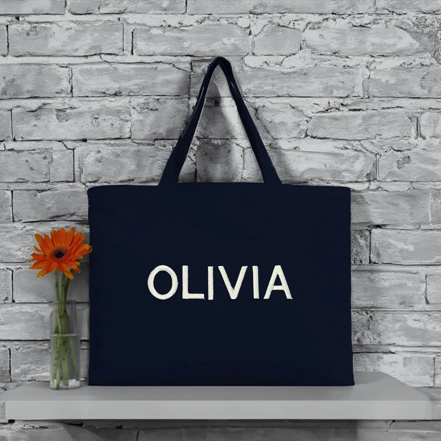 Personalized Tote Bags Customized with Embroidery Reusable Heavy Duty 100% Cotton Canvas by Threadart | for Crafts, Shopping, Groceries, Books, Beach Bag, and More | Eco Friendly | 12x16 - Navy