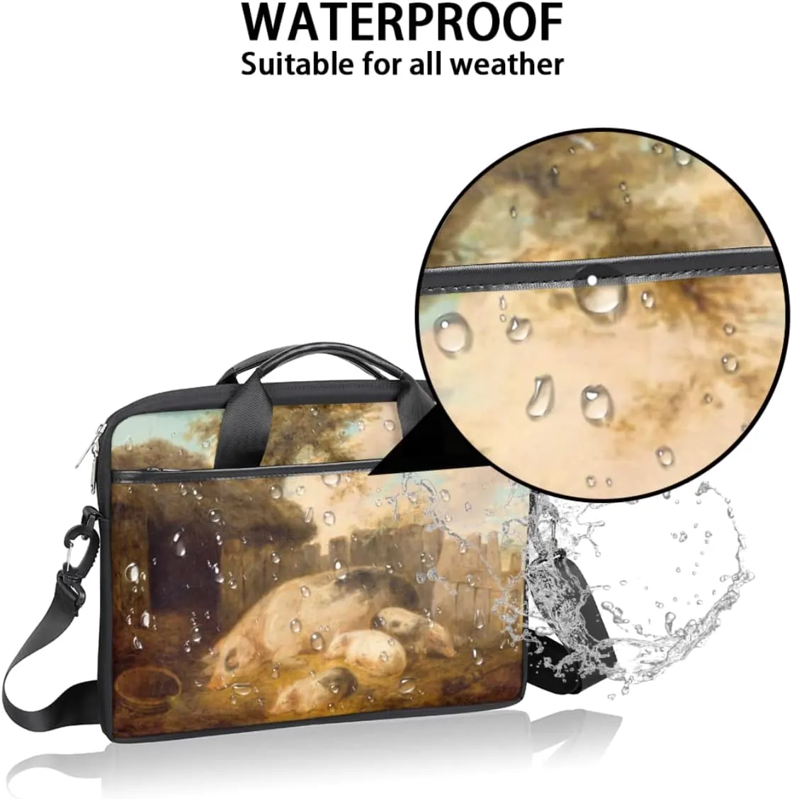 Pineapple Striped Background Laptop Shoulder Messenger Bag Waterproof Laptop Briefcase Handle Padded Strap
