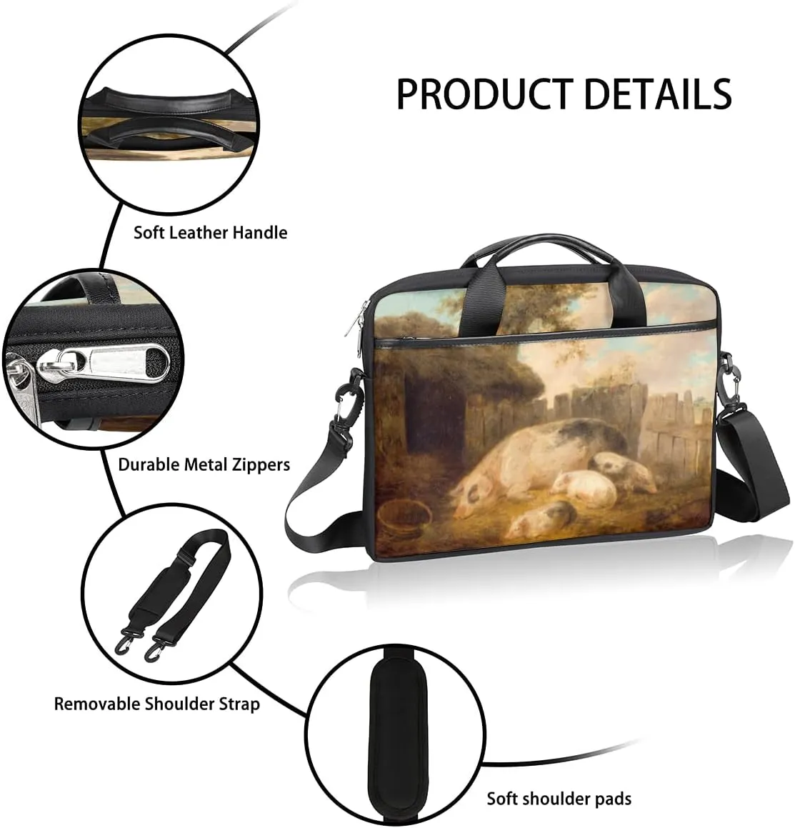 Pineapple Striped Background Laptop Shoulder Messenger Bag Waterproof Laptop Briefcase Handle Padded Strap