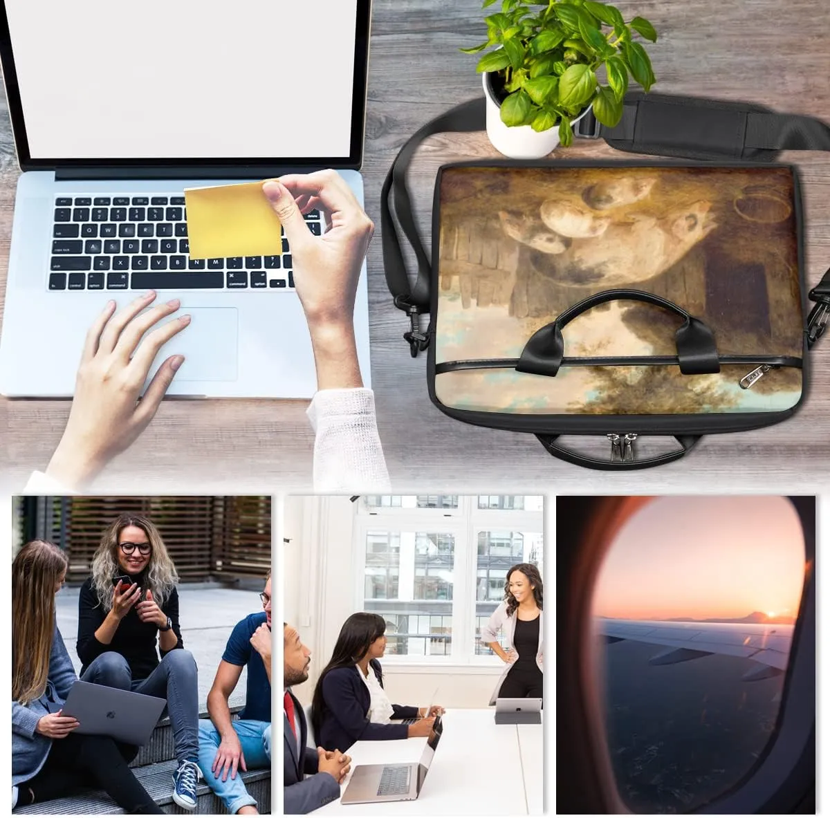 Pineapple Striped Background Laptop Shoulder Messenger Bag Waterproof Laptop Briefcase Handle Padded Strap