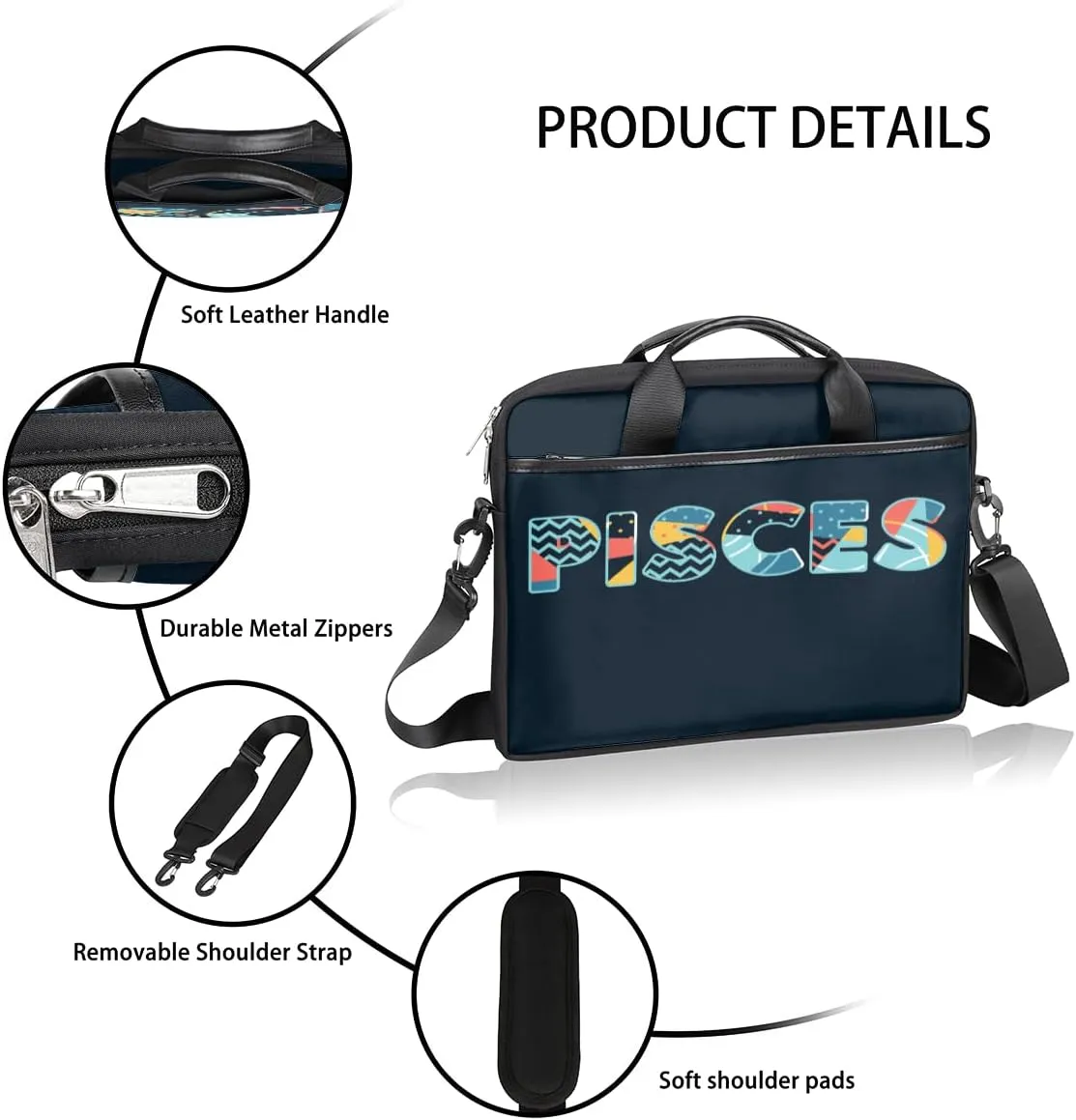 Pirate Skull Laptop Shoulder Messenger Bag Waterproof Laptop Briefcase Handle Padded Strap