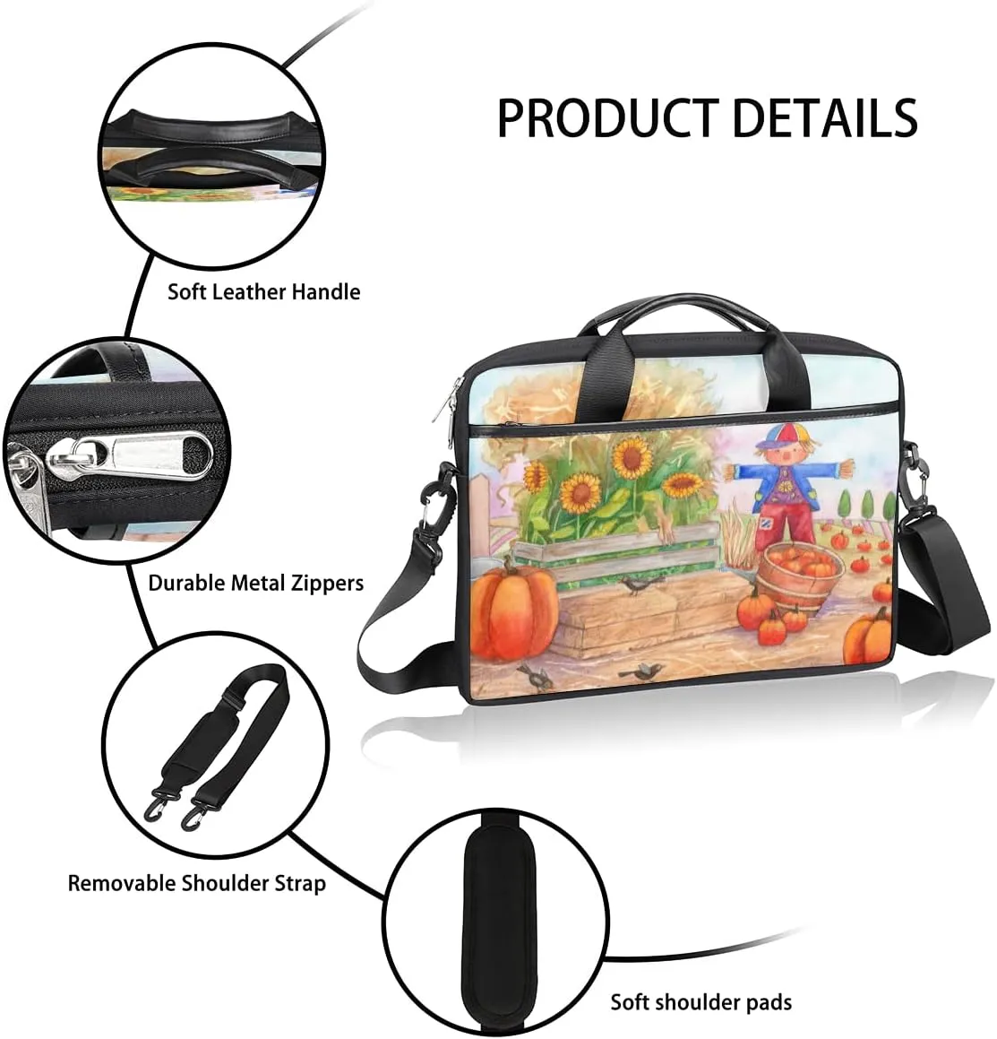 Pirate Skull Laptop Shoulder Messenger Bag Waterproof Laptop Briefcase Handle Padded Strap